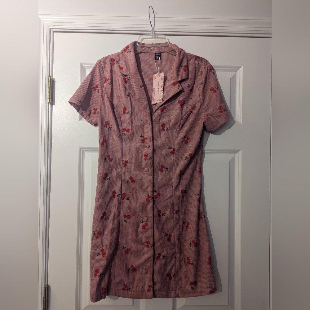 SHEIN Mod Ribbed Cherry Blossom Dress